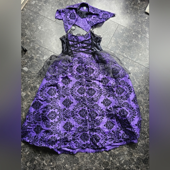 The Pyramid Collection Dresses & Skirts - Pyramid Collection Gothic Purple Black Damask‎ Dress Steam Punk Sz L Corset Lace